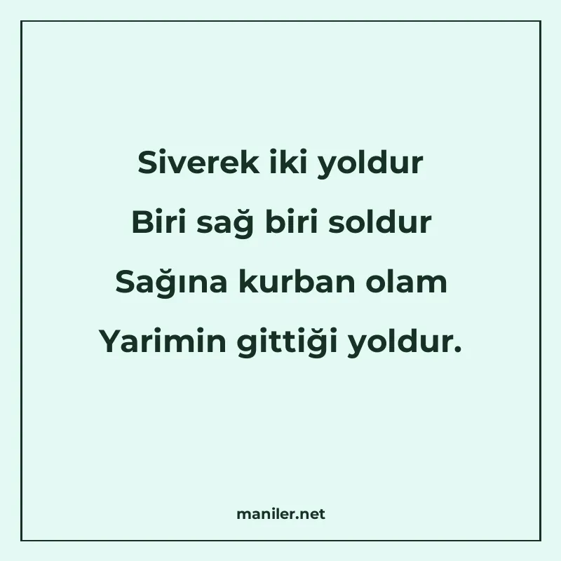 Siverek iki yoldur Biri sağ biri soldur Sağına kurban olam Y