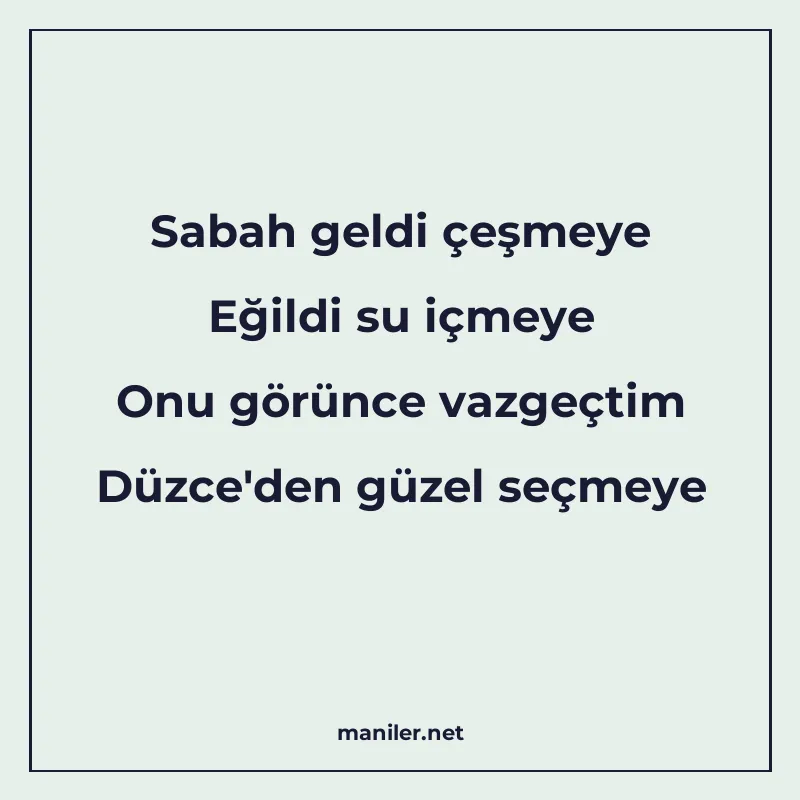 Sabah geldi çeşmeye Eğildi su içmeye Onu görünce vazgeçtim D manisi görseli