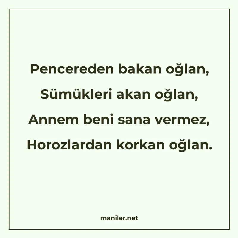 Pencereden bakan oğlan, Sümükleri akan oğlan, Annem beni san manisi görseli