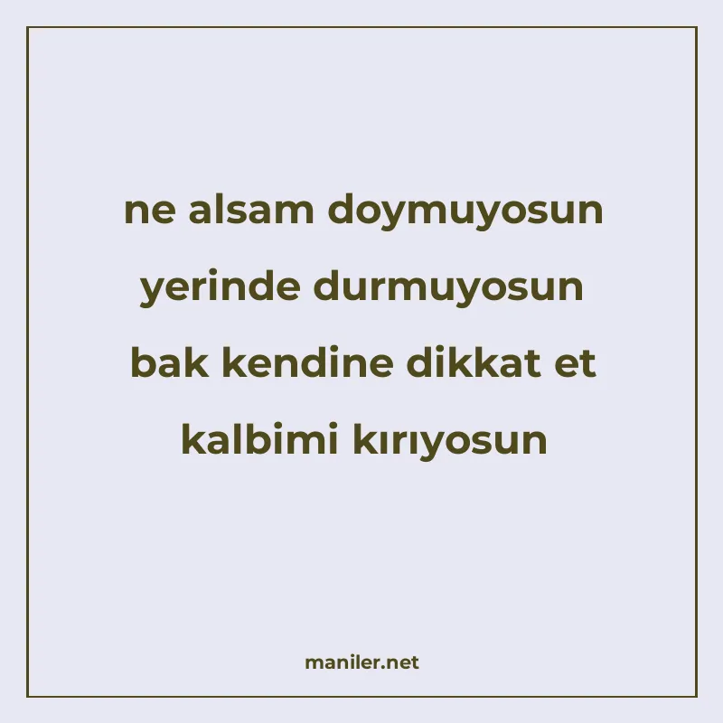 ne alsam doymuyosun yerinde durmuyosun bak kendine dikkat et manisi görseli