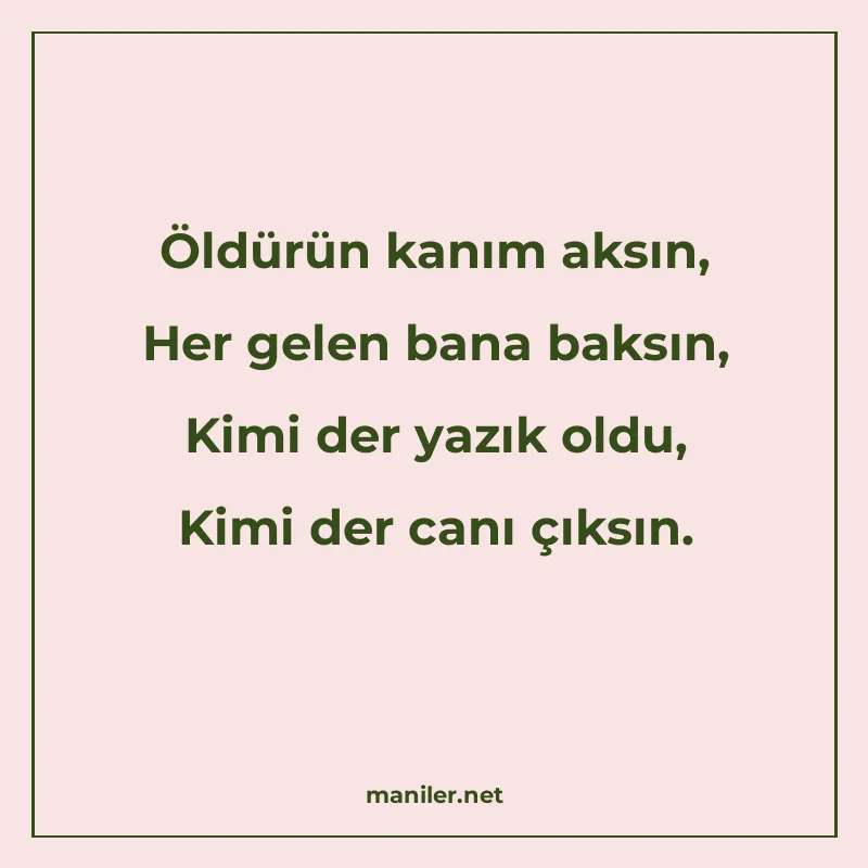 Öldürün kanım aksın, Her gelen bana baksın, Kimi der yazık o manisi görseli