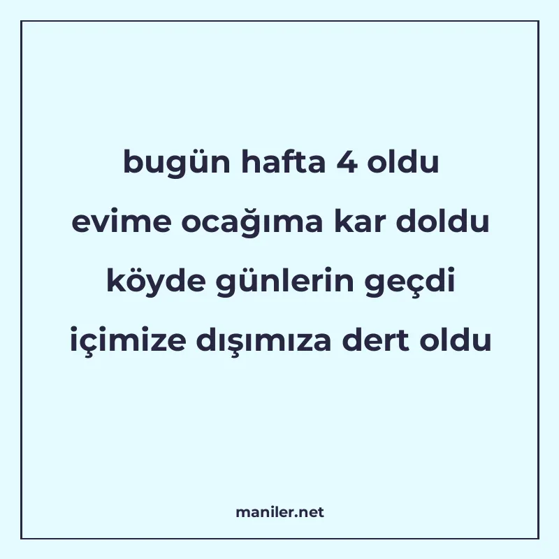 bugün hafta 4 oldu evime ocağıma kar doldu köyde günlerin ge manisi görseli