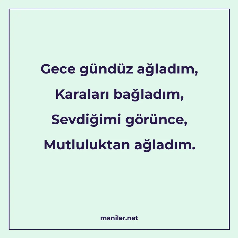 Gece gündüz ağladım, Karaları bağladım, Sevdiğimi görünce, M manisi görseli