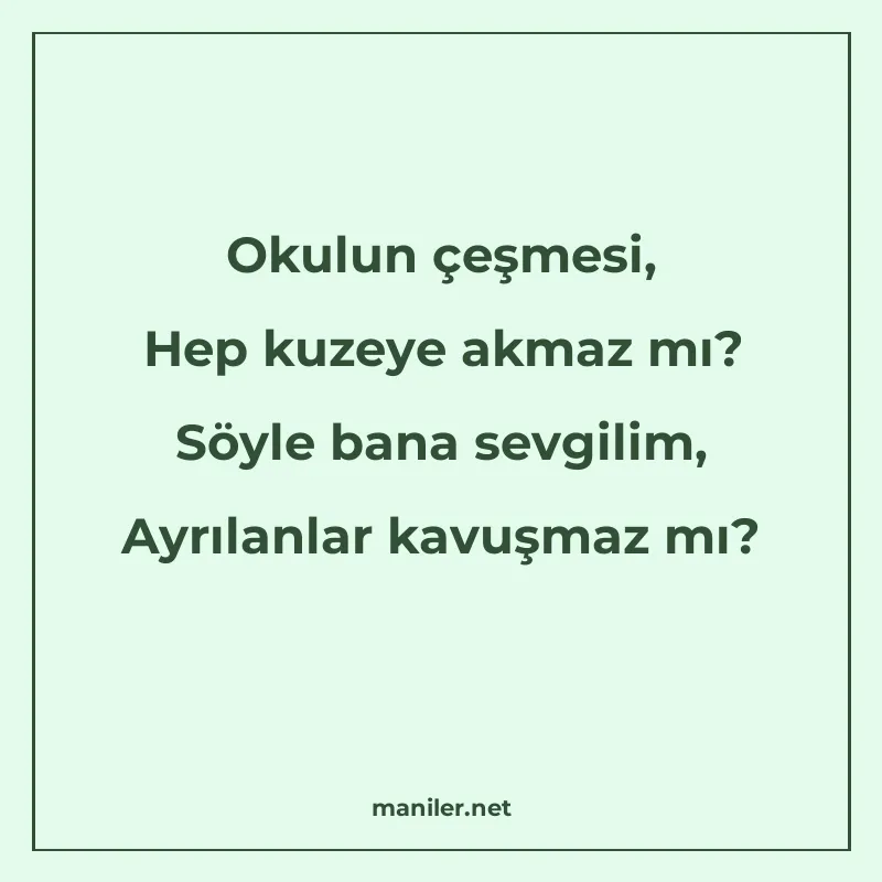 Okulun çeşmesi, Hep kuzeye akmaz mı? Söyle bana sevgilim, Ay manisi görseli