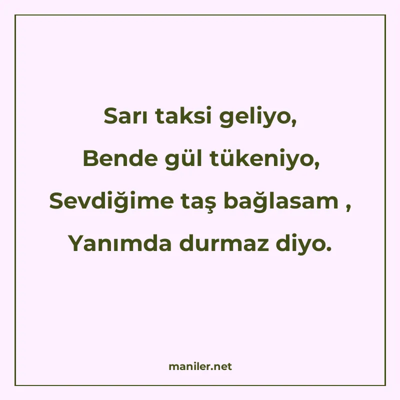 Sarı taksi geliyo, Bende gül tükeniyo, Sevdiğime taş bağlasa manisi görseli