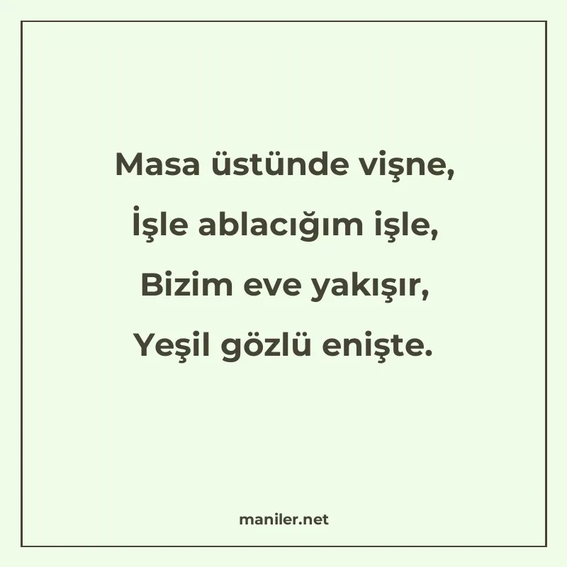 Masa üstünde vişne, İşle ablacığım işle, Bizim eve yakışır manisi görseli