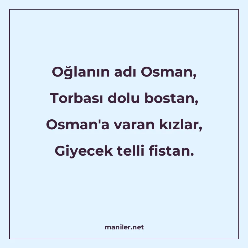 Oğlanın adı Osman, Torbası dolu bostan, Osman'a varan kızlar manisi görseli