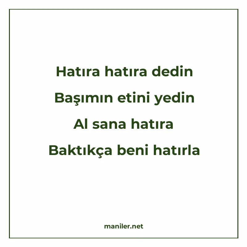 Hatıra hatıra dedin Başımın etini yedin Al sana hatıra Baktı manisi görseli