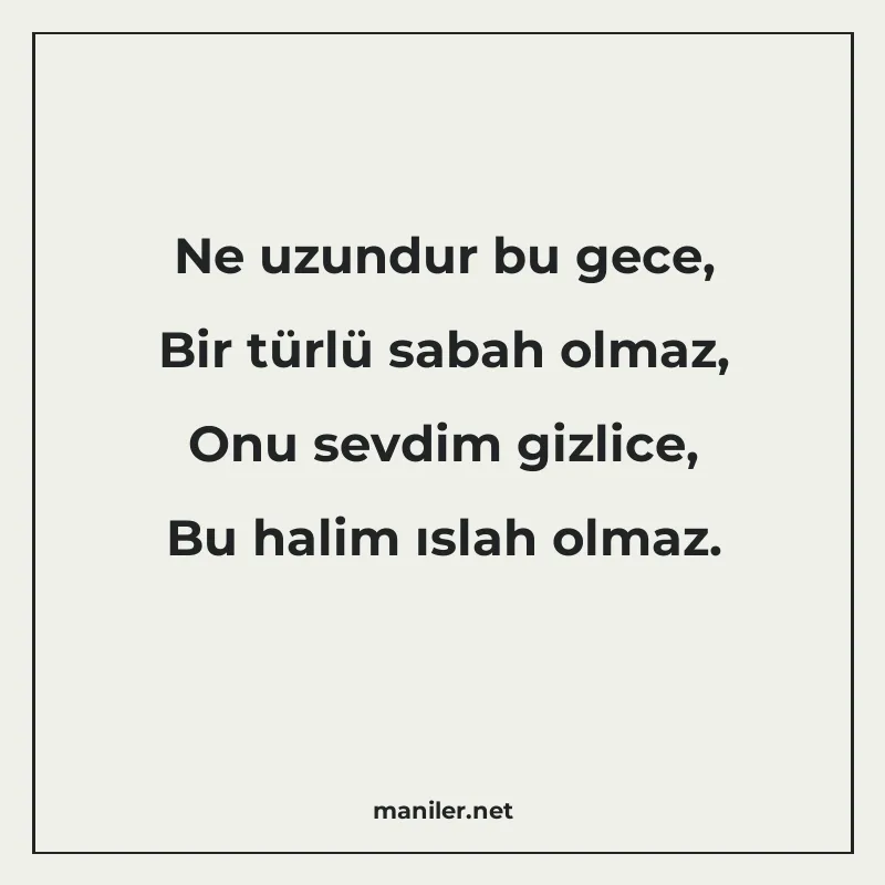Ne uzundur bu gece, Bir türlü sabah olmaz, Onu sevdim gizlic manisi görseli