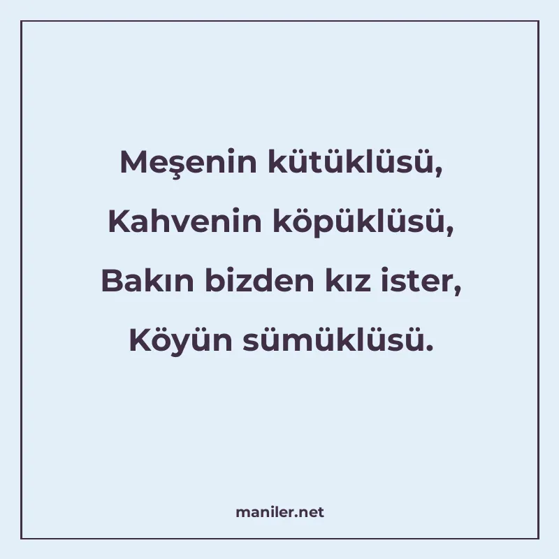 Meşenin kütüklüsü, Kahvenin köpüklüsü, Bakın bizden kız iste manisi görseli