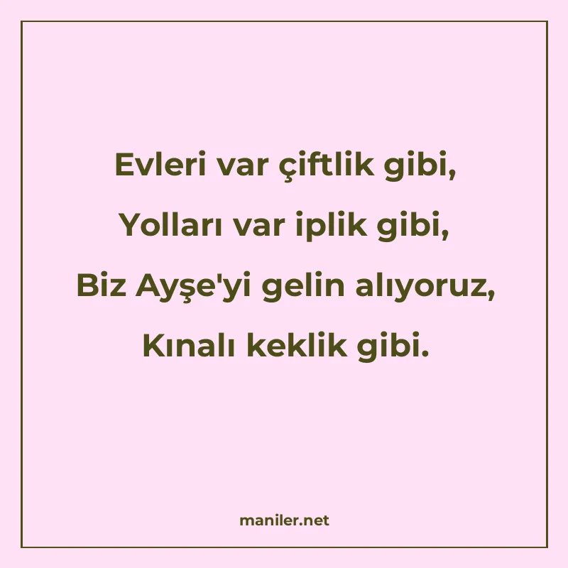 Evleri var çiftlik gibi, Yolları var iplik gibi, Biz Ayşe'yi manisi görseli