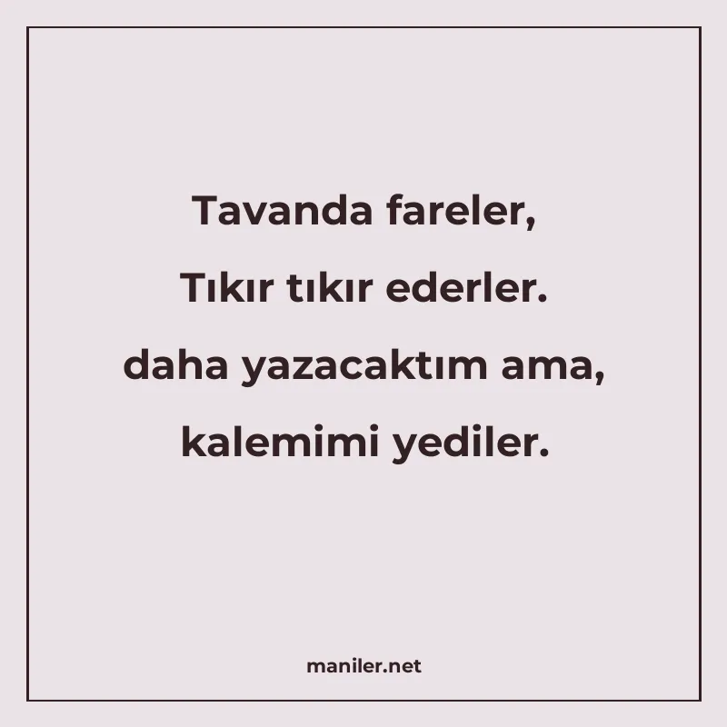 Tavanda fareler, Tıkır tıkır ederler. daha yazacaktım ama, k manisi görseli