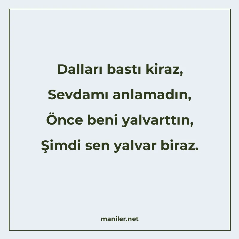 Dalları bastı kiraz, Sevdamı anlamadın, Önce beni yalvarttın manisi görseli