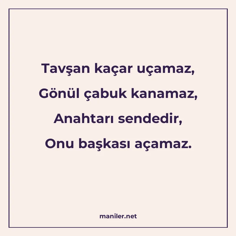 Tavşan kaçar uçamaz, Gönül çabuk kanamaz, Anahtarı sendedir manisi görseli