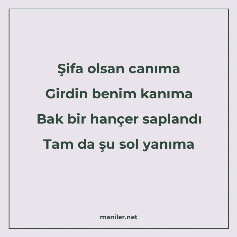 Şifa olsan canıma Girdin benim kanıma Bak bir hançer sapland manisi görseli
