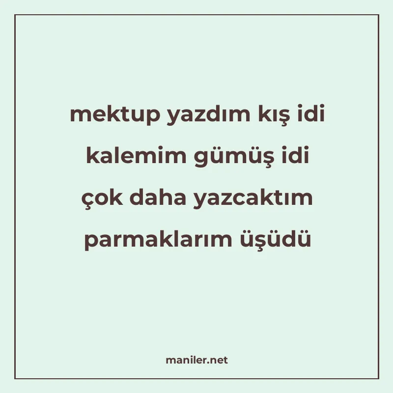 mektup yazdım kış idi kalemim gümüş idi çok daha yazcaktım p manisi görseli