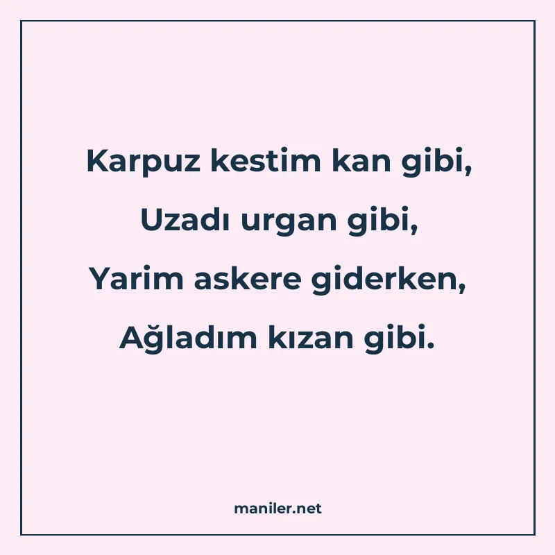 Karpuz kestim kan gibi, Uzadı urgan gibi, Yarim askere gider manisi görseli