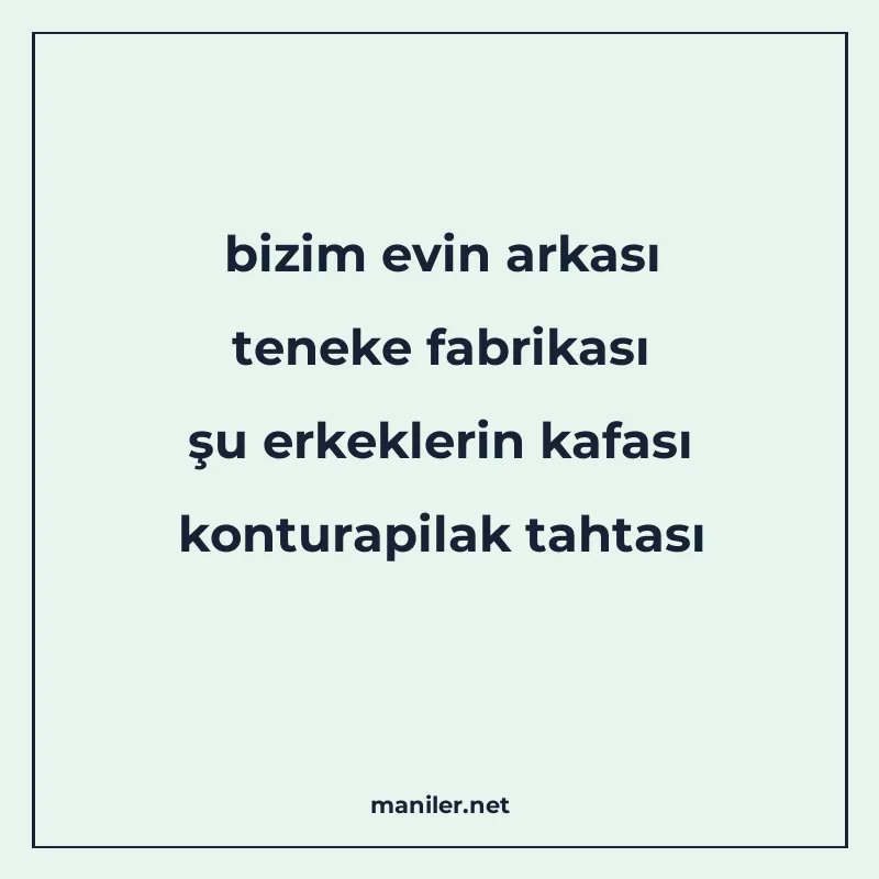 bizim evin arkası teneke fabrikası şu erkeklerin kafası kont manisi görseli