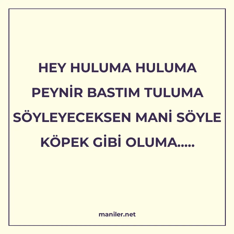 HEY HULUMA HULUMA PEYNİR BASTIM TULUMA SÖYLEYECEKSEN MANİ SÖ manisi görseli