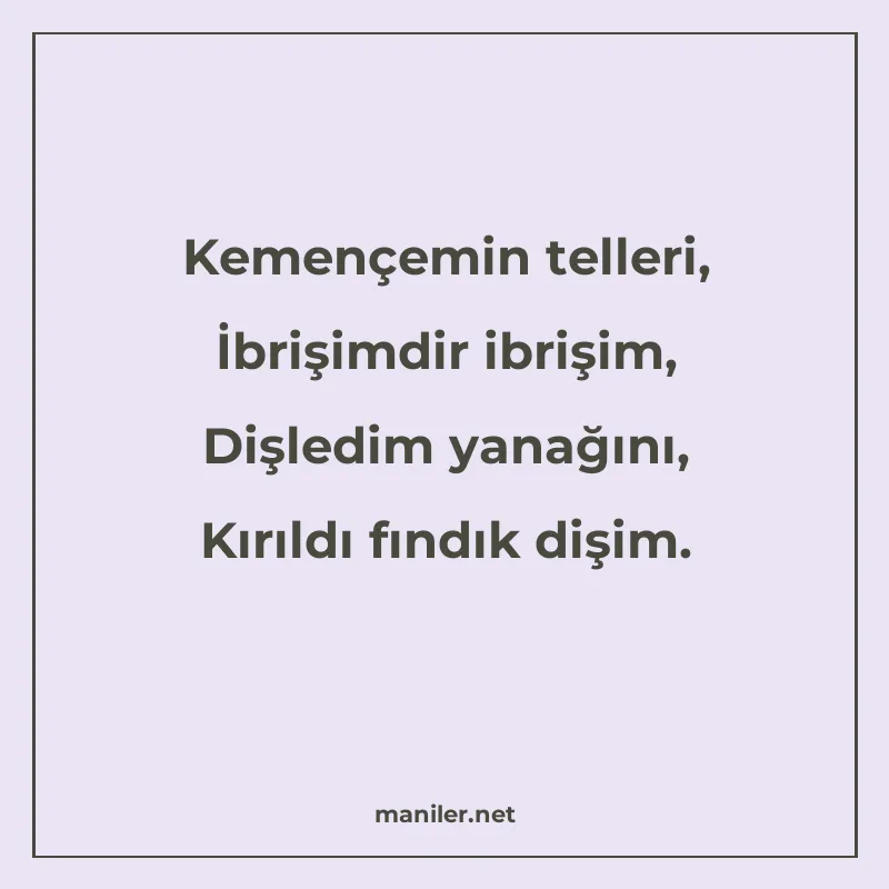 Kemençemin telleri, İbrişimdir ibrişim, Dişledim yanağını, K manisi görseli