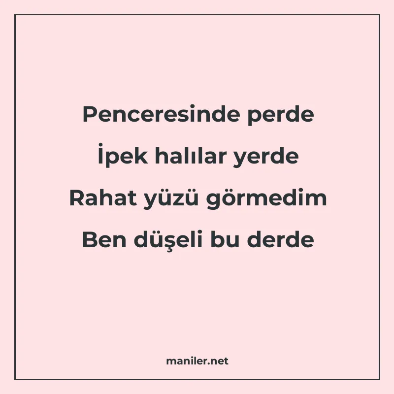 Penceresinde perde İpek halılar yerde Rahat yüzü görmedim Be manisi görseli