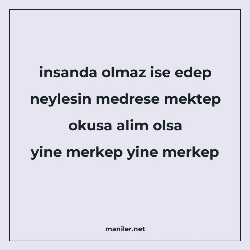 insanda olmaz ise edep neylesin medrese mektep okusa alim ol manisi görseli