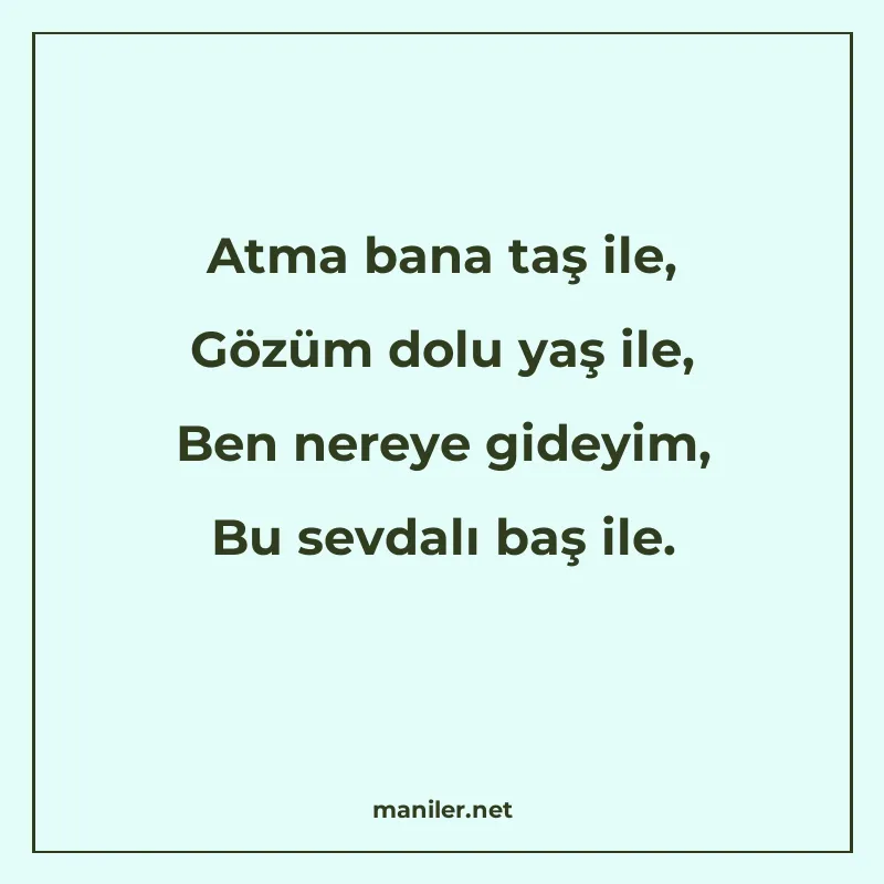 Atma bana taş ile, Gözüm dolu yaş ile, Ben nereye gideyim, B manisi görseli