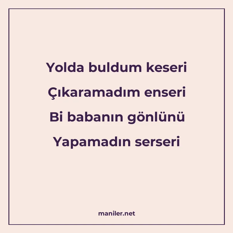 Yolda buldum keseri Çıkaramadım enseri Bi babanın gönlünü Ya manisi görseli