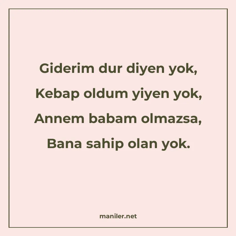 Giderim dur diyen yok, Kebap oldum yiyen yok, Annem babam ol manisi görseli