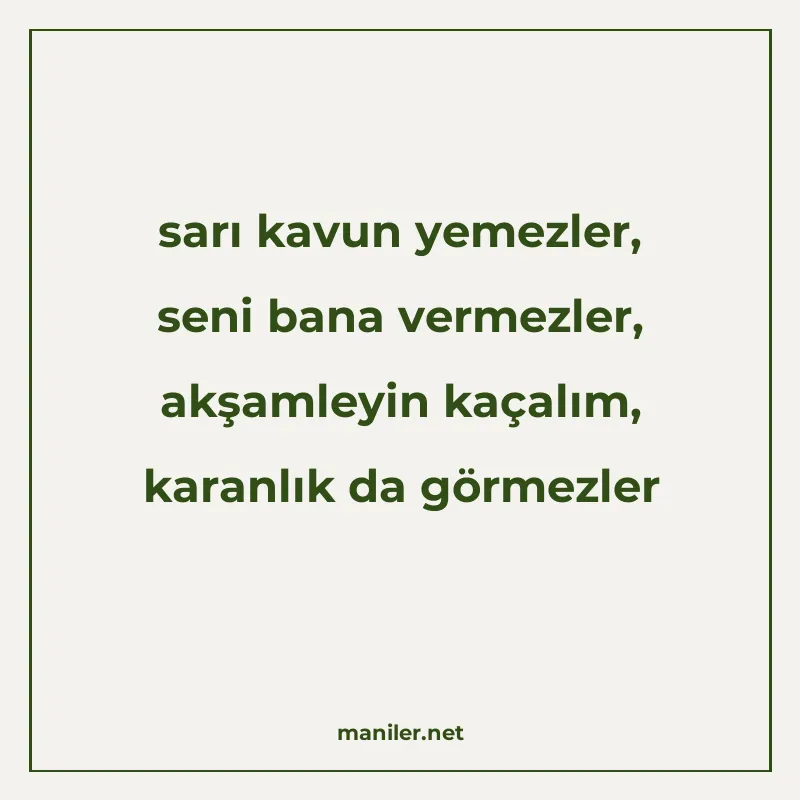 sarı kavun yemezler, seni bana vermezler, akşamleyin kaçalım manisi görseli