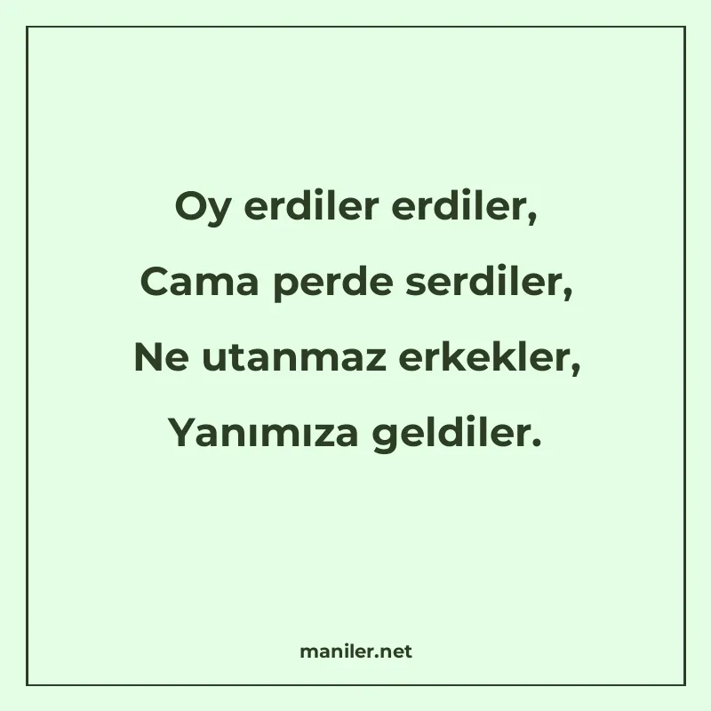 Oy erdiler erdiler, Cama perde serdiler, Ne utanmaz erkekler manisi görseli