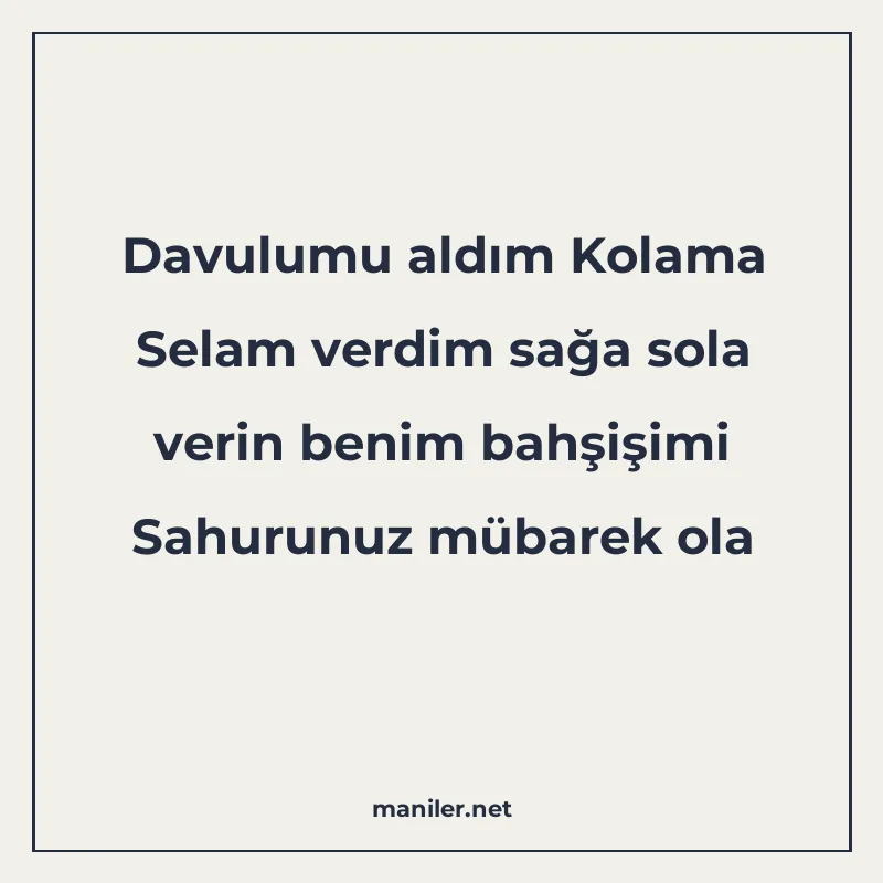 Davulumu aldım Kolama Selam verdim sağa sola verin benim bah manisi görseli