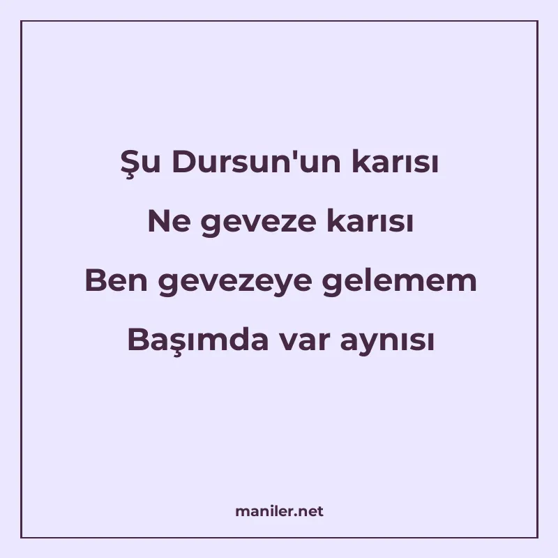 Şu Dursun'un karısı Ne geveze karısı Ben gevezeye gelemem Ba manisi görseli