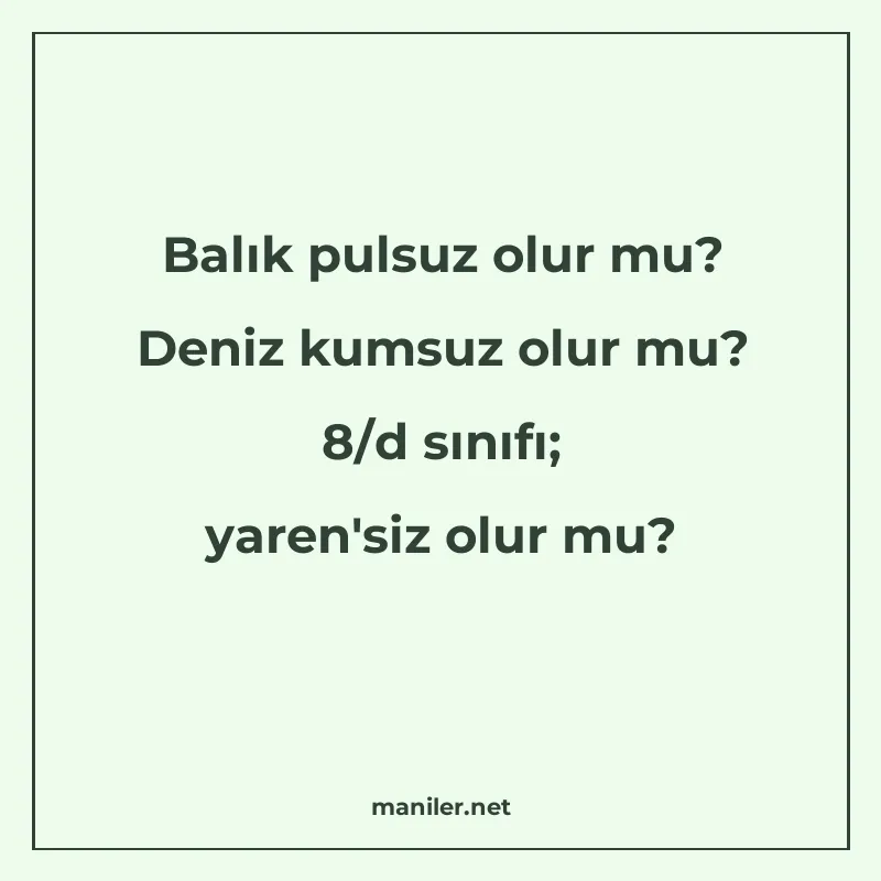 Balık pulsuz olur mu? Deniz kumsuz olur mu? 8/d sınıfı; yare manisi görseli