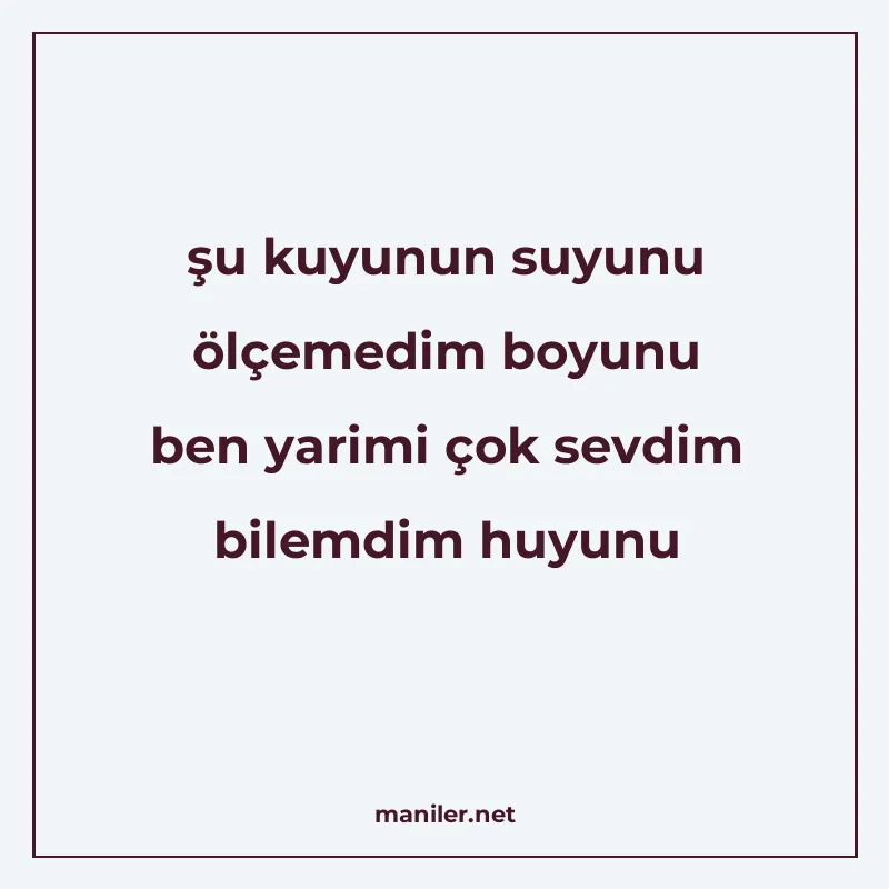şu kuyunun suyunu ölçemedim boyunu ben yarimi çok sevdim bil manisi görseli