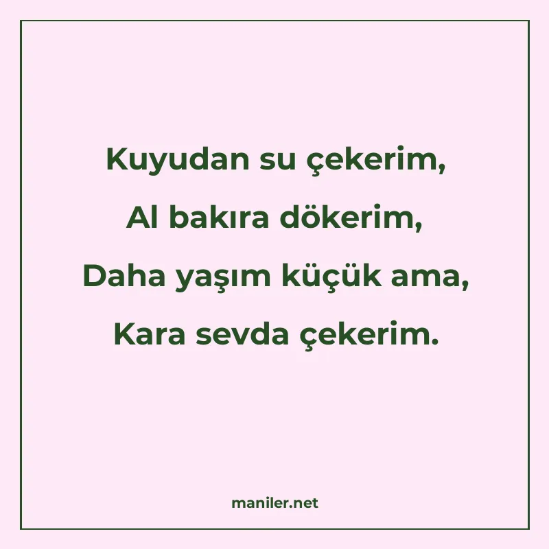 Kuyudan su çekerim, Al bakıra dökerim, Daha yaşım küçük ama manisi görseli