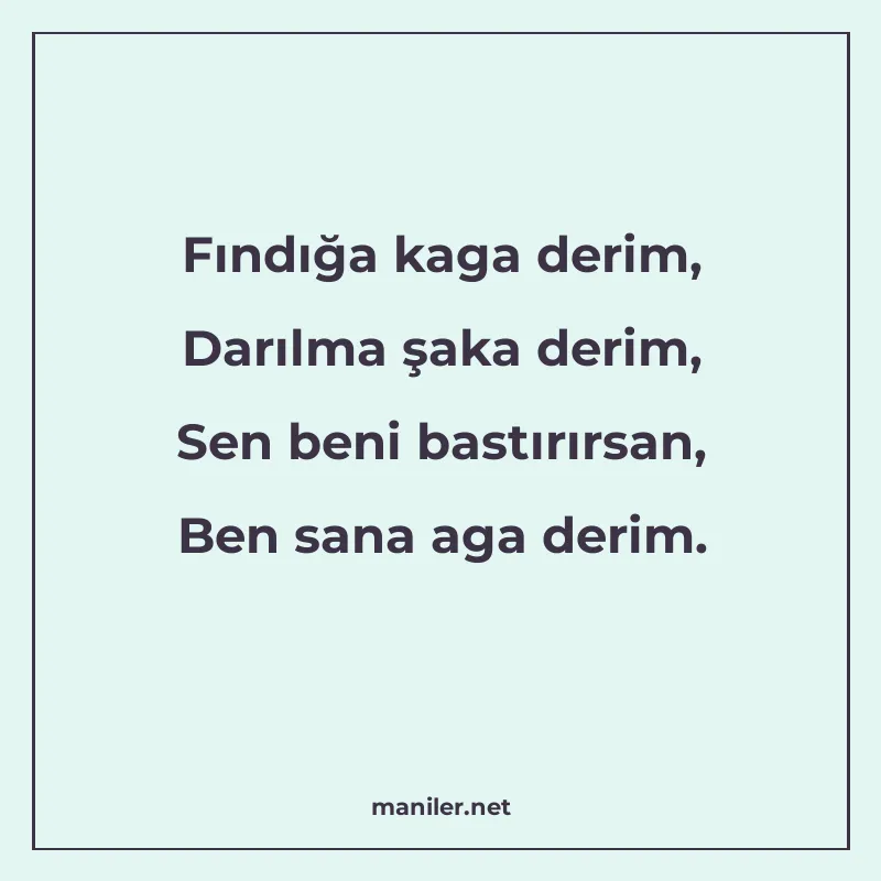 Fındığa kaga derim, Darılma şaka derim, Sen beni bastırırsan manisi görseli