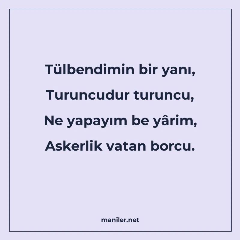 Tülbendimin bir yanı, Turuncudur turuncu, Ne yapayım be yâri manisi görseli