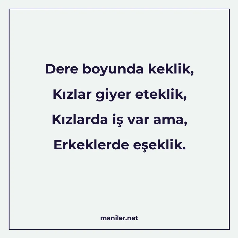 Dere boyunda keklik, Kızlar giyer eteklik, Kızlarda iş var a manisi görseli