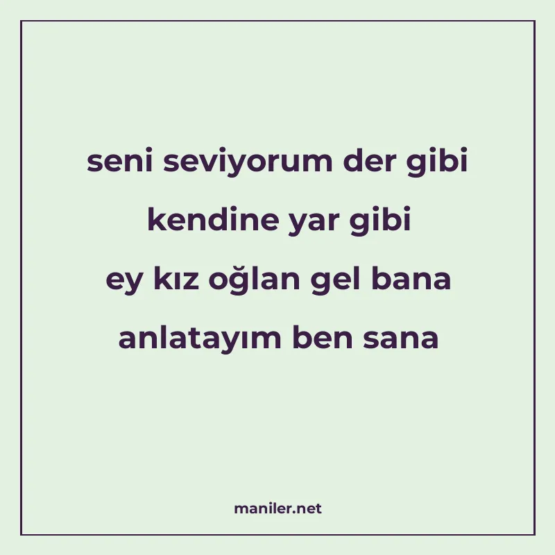 seni seviyorum der gibi kendine yar gibi ey kız oğlan gel ba manisi görseli