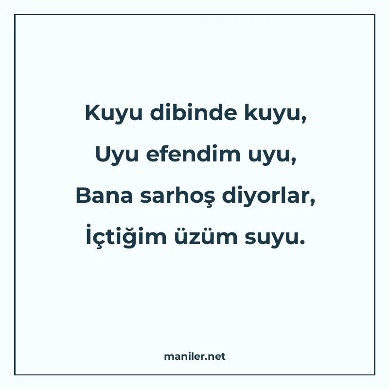 Kuyu dibinde kuyu, Uyu efendim uyu, Bana sarhoş diyorlar, İç manisi görseli