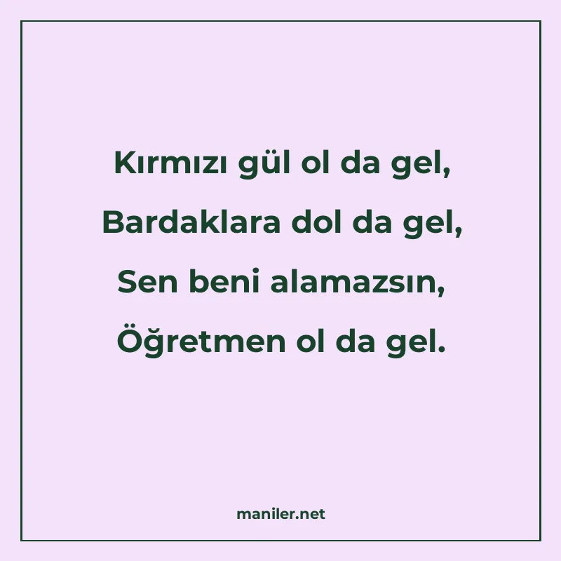 Kırmızı gül ol da gel, Bardaklara dol da gel, Sen beni alama manisi görseli