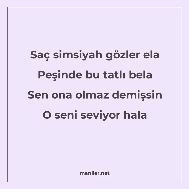 Saç simsiyah gözler ela Peşinde bu tatlı bela Sen ona olmaz manisi görseli