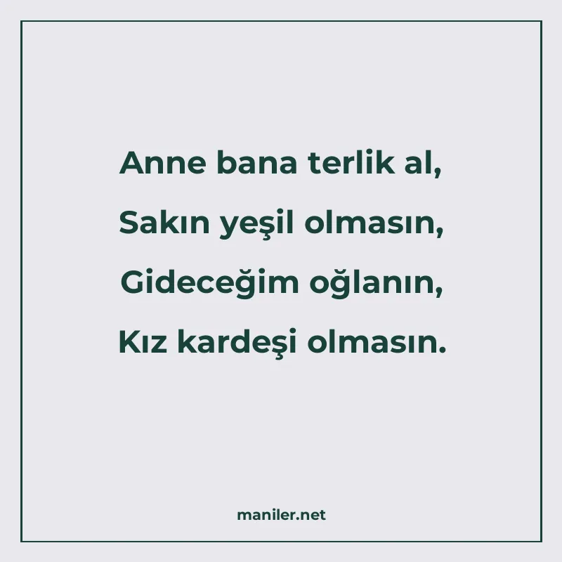 Anne bana terlik al, Sakın yeşil olmasın, Gideceğim oğlanın manisi görseli