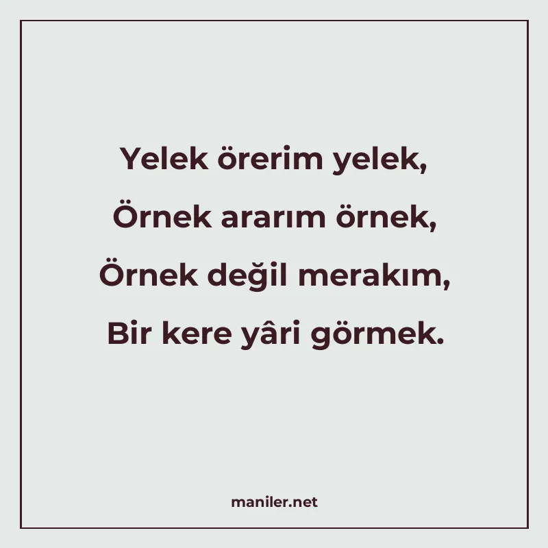 Yelek örerim yelek, Örnek ararım örnek, Örnek değil merakım manisi görseli