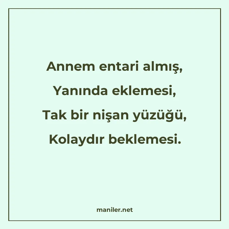 Annem entari almış, Yanında eklemesi, Tak bir nişan yüzüğü manisi görseli