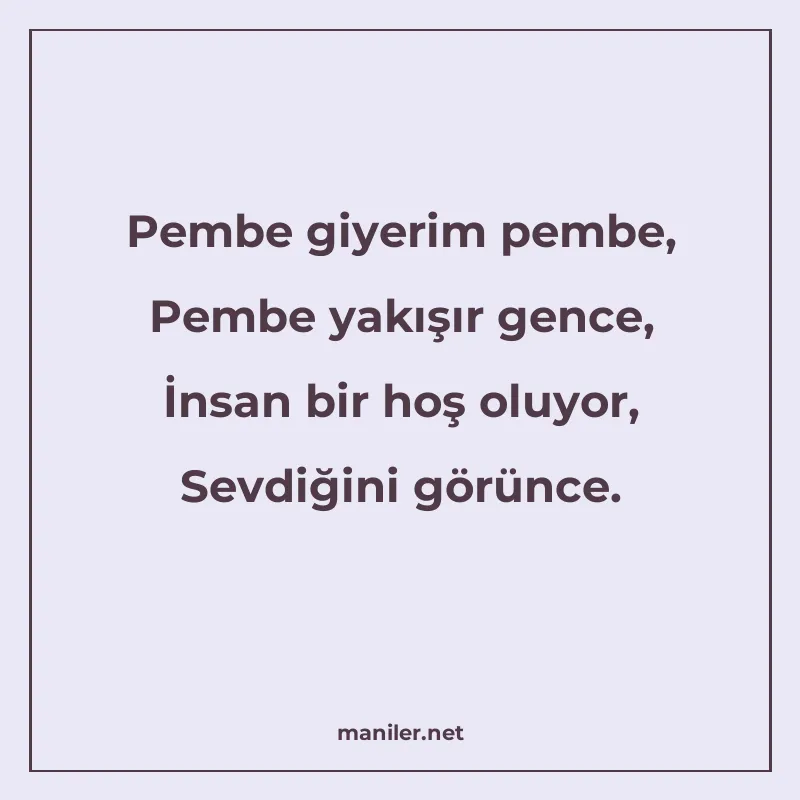 Pembe giyerim pembe, Pembe yakışır gence, İnsan bir hoş oluy manisi görseli