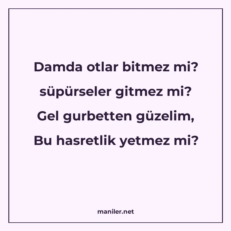 Damda otlar bitmez mi? süpürseler gitmez mi? Gel gurbetten g manisi görseli