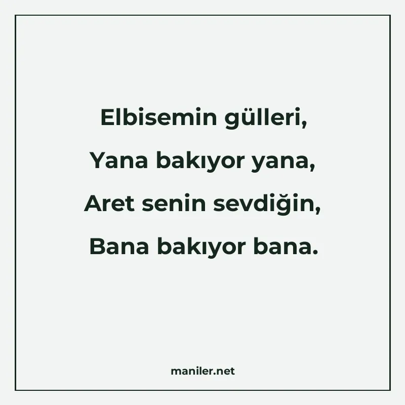 Elbisemin gülleri, Yana bakıyor yana, Aret senin sevdiğin, B manisi görseli