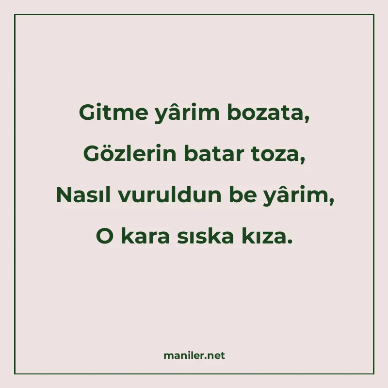 Gitme yârim bozata, Gözlerin batar toza, Nasıl vuruldun be y manisi görseli